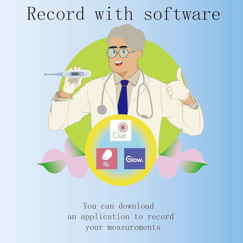 Amplim Digital Basal Thermometer, Medical Grade Accurate BBT for Ovulation Tracking, 1/100th Degree High Precision Fertility Prediction, 60-Sec Read, Memory Recall, Flexible Waterproof Tip – Blue - Image 4